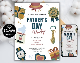 Father's Day Party Invitation: Editable Party Invite (Digital Download, Canva Template)