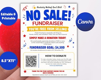 No Sale Fundraiser Flyer | Fundraiser Donation Form | Easy Fundraising Canva Template | School, Sports Team, Club or PTA Donation Sheet