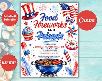4th of July BBQ Invitation | Editable Patriotic Party Template (Instant Download)