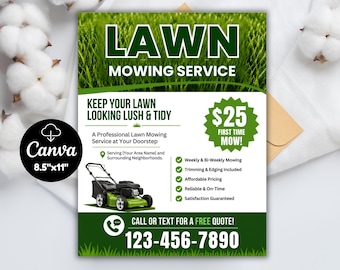 Lawn Mowing Service Flyer, Lawn Care flyer, Lawn Flyer Template, Landscaping Business Flyer, Canva Template