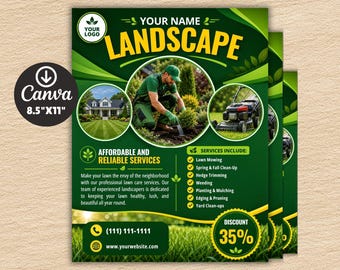 Landscaping Flyer, DIY Flyer Template Design, Lawn Service Flyer, Lawn Care Flyer, Lawn Mowing Flyer, Premade Landscape Gardening Flyer