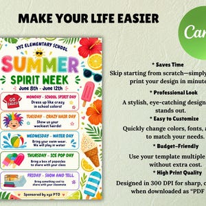 Summer Spirit Week Editable Flyer Template, Printable DIY Itinerary for ...