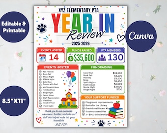 PTA Year in Review Flyer Template | End of School Year Recap | PTO Year in Review Template | Editable Canva School Flyer | Instant Download