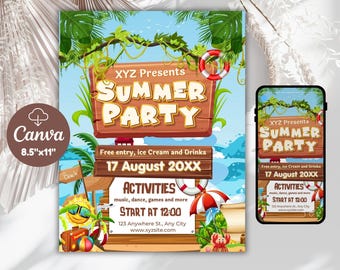 Summer Party Flyer, Pool Party Flyer, Summer Break Party Flyer, Event Flyer, Beach Party Flyer, Party Flyer, DJ Party Invite, Canva Editable