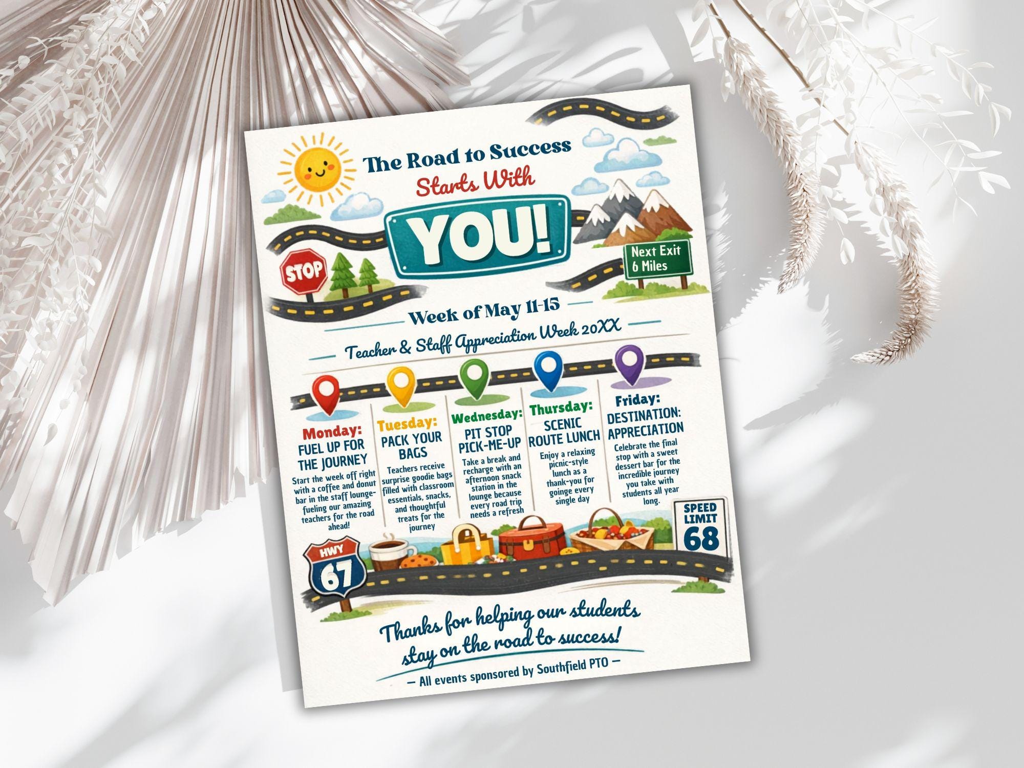 Editable Road Trip Teacher & Staff Appreciation Week Travel Itinerary ...