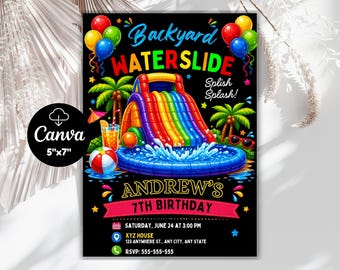 Waterslide Birthday Invitation: Splash Party Canva Template (Digital Download)