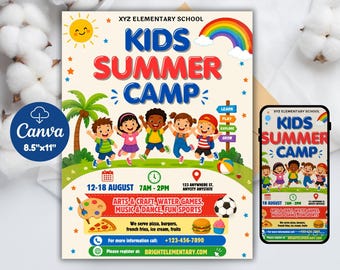 Editable Kids Summer Camp Flyer Template, Kids Summer Activities Club Flyer, Summer Poster, Summer Event Flyer, Summer Camp Poster Printable