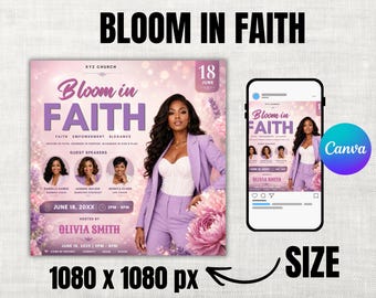 Bloom In Faith Flyer Canva Template | Women Conference Flyer | Church Retreat Women's Ministry Event | Prayer Breakfast Flyer