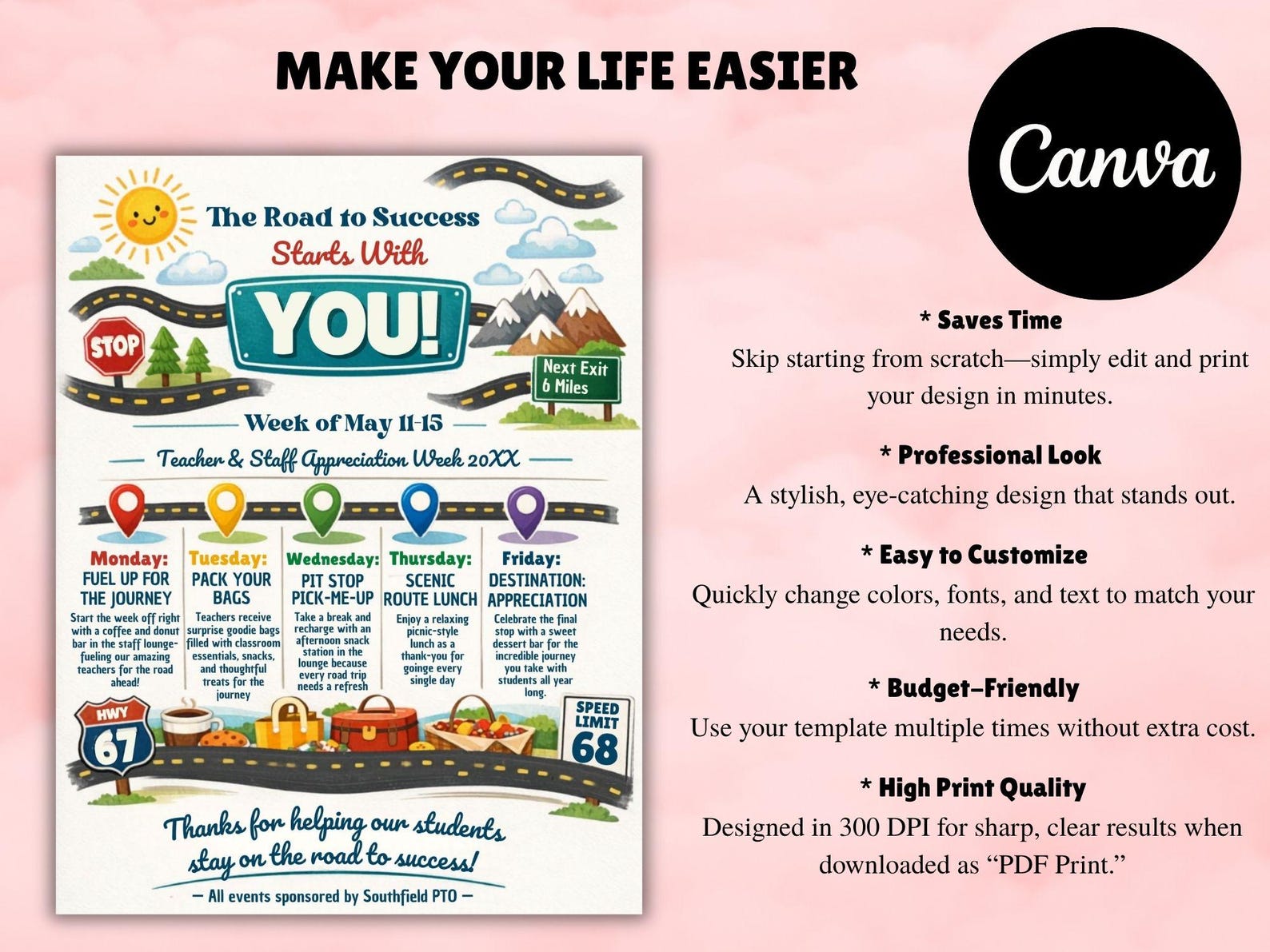Editable Road Trip Teacher & Staff Appreciation Week Travel Itinerary ...
