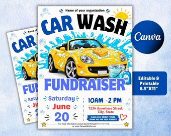 Editable Car Wash Fundraiser Flyer Template: School Fundraising (Digital Download)
