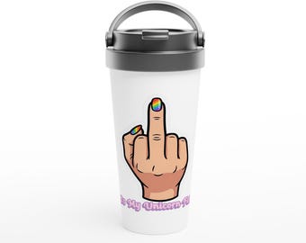 ユニコーンフィスト - LGBTQ+プライド ホワイト 15オンス ステンレス製トラベルマグ