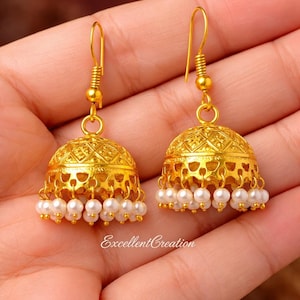 Hook drop Earrings / Beaded Jhumki Earrings / Casual Jhumka / Dangle Earrings / Traditional Gold plated Earrings / Small Jumki / Jhumkha