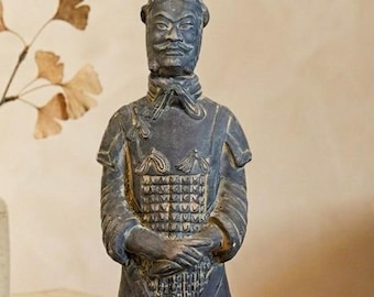Estatua de guerrero del ejército chino de terracota vintage, figura de la dinastía Qin, réplica de escultura, decoración asiática para el hogar.