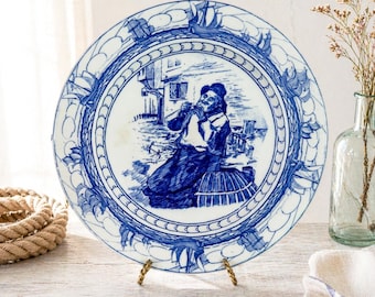 Plato de pescador de la serie Royal Doulton, Charles Noke, azul antiguo y blanco, Inglaterra