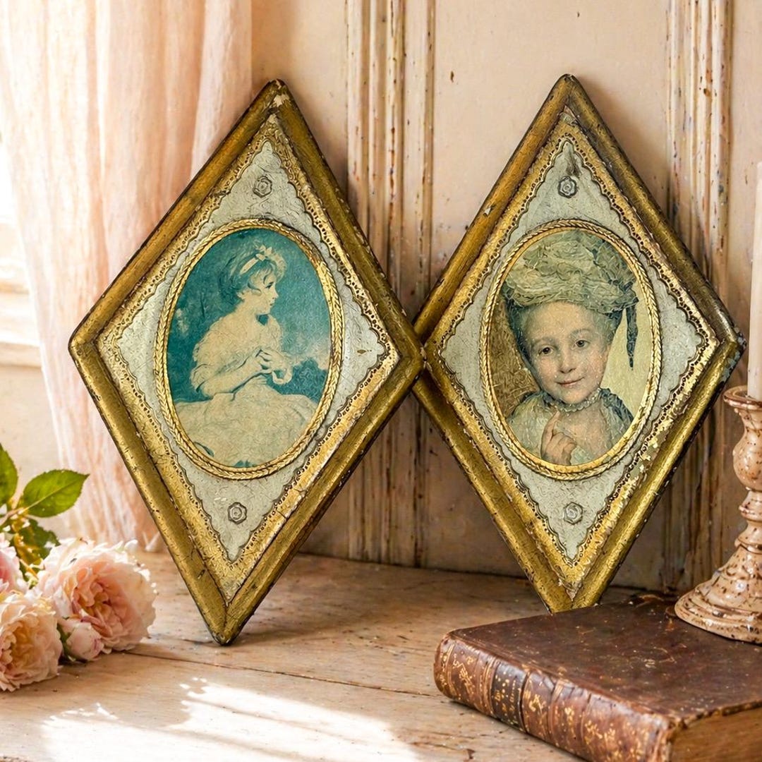 Pair Italian Florentine Gilt Wood Diamond Portrait Plaques 18th Century ...