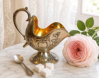 Vintage Silverplate Sugar Scuttle — Ornate Floral Pedestal Bowl