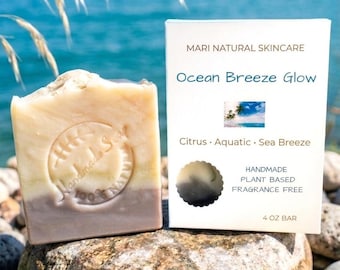 Ocean Breeze Glow Soap - Natural Essential Oil Soap for Dry Skin - Serbian Blue & French Green Clay - Palm Oil Free Vegan Bar - Artisan Gift