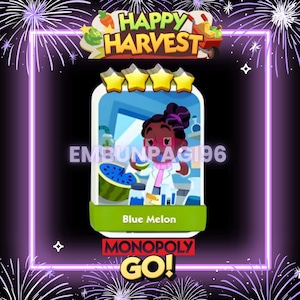 Blå Melon - Monopoly_Go HAPPY HARVEST - Klistermärken 4 stjärnor - Set 12 - Snabb leverans