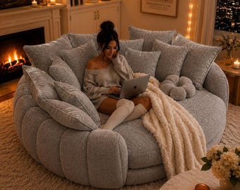 Oversized Cloud Sofa | Plush Chenille Lounge Couch | Cozy Aesthetic Furniture | Lounge  Couch with Pillows | Bed/Couch Modern Decor