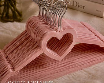 Pink Velvet Heart Hangers | 50 Pack Non Slip Closet Organizer | Aesthetic Space Saving Velvet Hangers | Rotating Hook