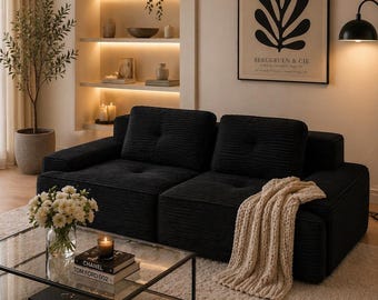 82” Modern Floor Sofa  | No Assembly Required | Deep Seat Lounge Couch | Convertible Corduroy  Sofa | Free Shipping