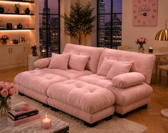 Pink Cloud Couch  | 2 Seater Couch With 2 Ottomans | Luxury Modular Lounge Sofa | Girly Apartment Furniture |