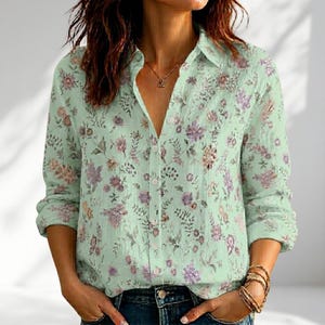Chemise bohème fleurie femme, chemise boutonnée cottage, tenue chemisier de style vintage, chemisier de villégiature, chemise décontractée printemps-été, cadeau pour elle