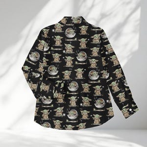 Star Wars Grogu Shirt Women, Cute Baby Yoda Blouse Shirt, Mandalorian Button Up Shirt, Disney World Gift, Star Wars Casual Top For Her