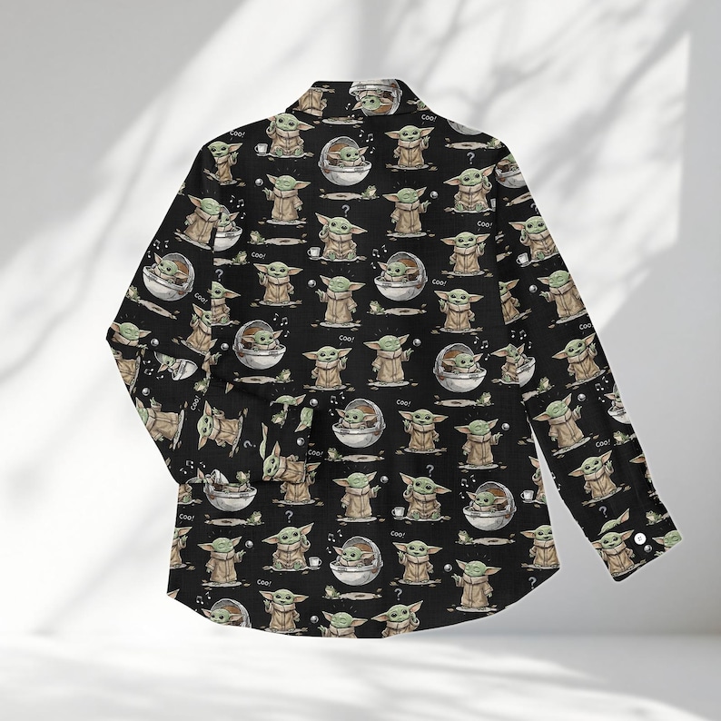 Star Wars Grogu Shirt Women, Cute Baby Yoda Blouse Shirt, Mandalorian Button Up Shirt, Disney World Gift, Star Wars Casual Top For Her