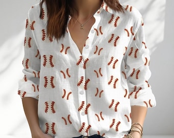 Chemise boutonnée baseball femme, chemisier sport pour le jour du match, cadeau baseball maman, chemise femme, chemise décontractée, chemise d'été, cadeau pour elle