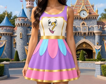 Mrs Potts Inspired Skater Dress, Beauty and the Beast Teapot Halloween Cosplay Costume,Disney Matching Dress,Theme Park Vacation Outfit