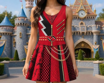 Princess Red Skater Dress, Descendants Cosplay, Wicked Wonderland Costume, Musical Fantasy Outfit, Disney Halloween Gift For Her
