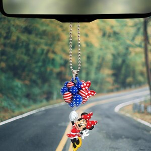 Minnie Balloon 4Th Of July Car Ornament, Minnie Usa Flag Car Hanging, Disney America Car Charm, Car Decoration, Minnie Mouse Ornament