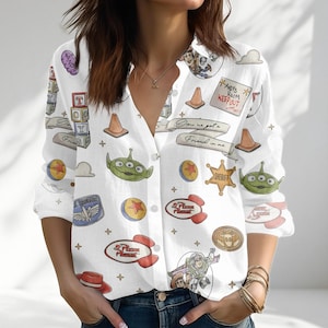Toy Story Inspired Blouse, You've Got A Friend In Me, Cartoon Character Graphic Button Up Top, Cute Disney Women Shirt, Gift For Her