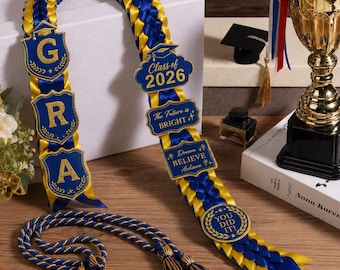 Cordón de honor de graduación, cinta trenzada, lei, estola de graduación de satén doble, collar con borla, regalo de graduación de la clase de 2026