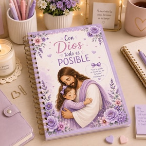 Cuaderno Cristiano para Niñas A5 | 100 Hojas | Planner Diario | Estudio Bíblico | Incluye 2 Marcapáginas | Regalo Cristiano