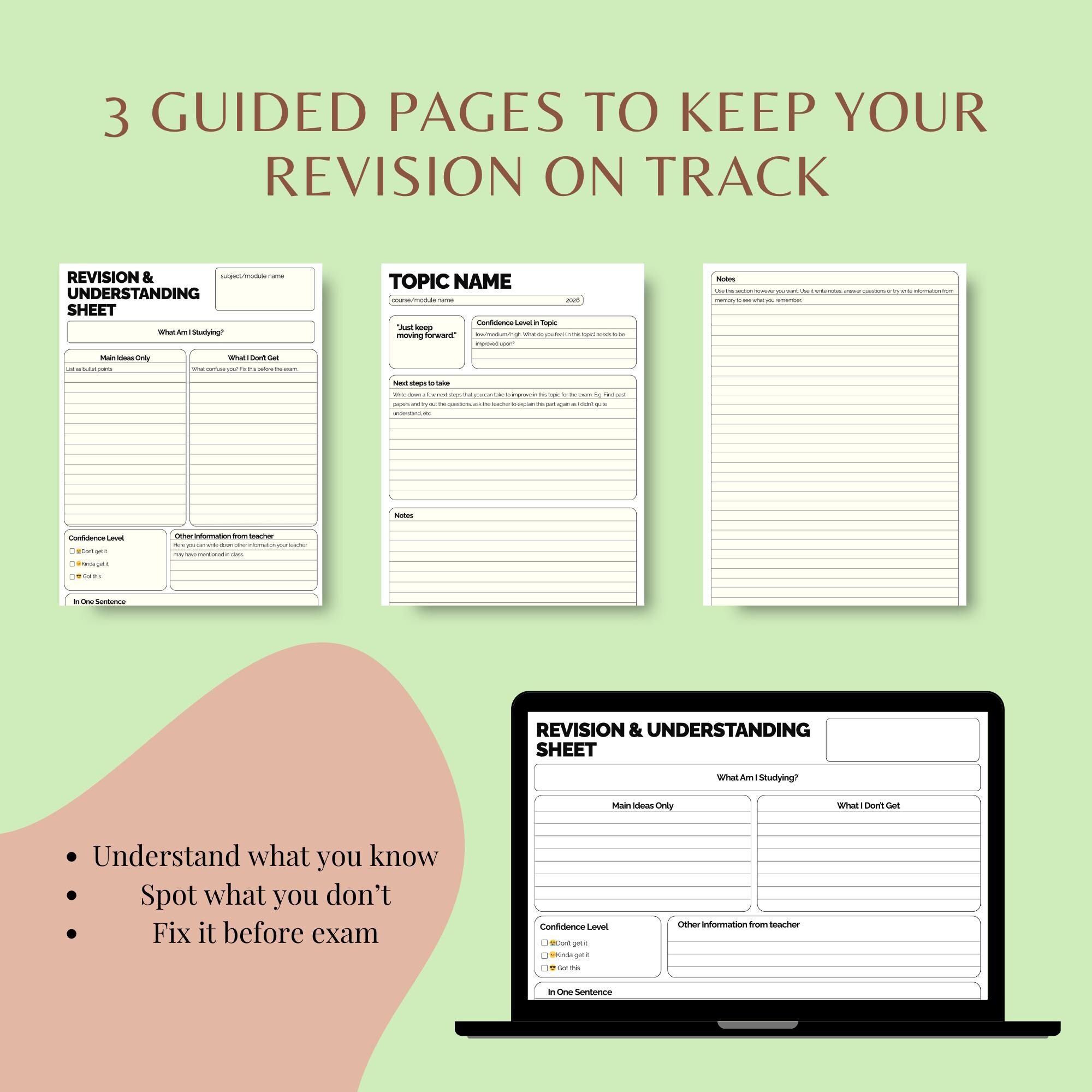 Exam Revision Sheet Printable | Study Summary Notes Template | Student ...