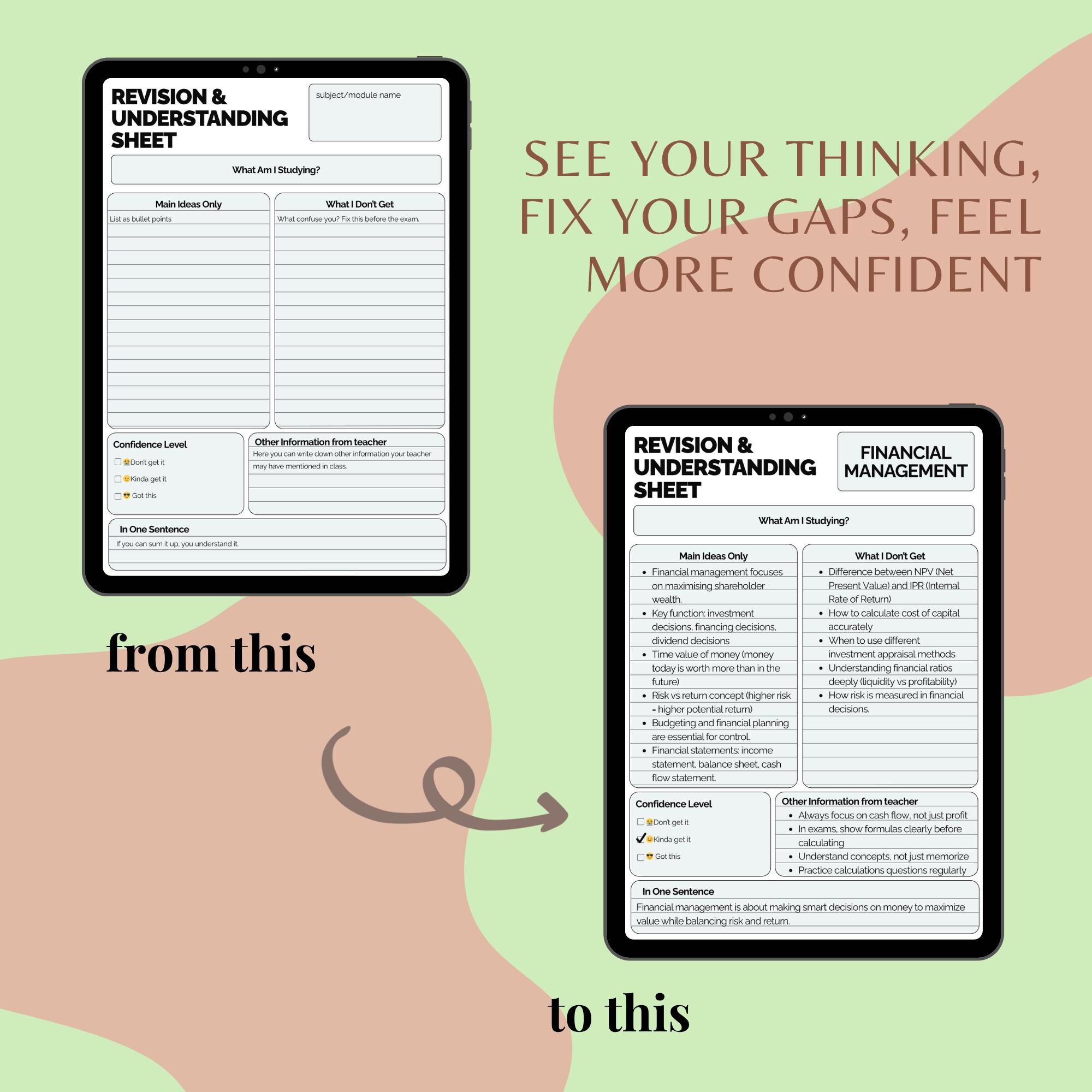 Exam Revision Sheet Printable | Study Summary Notes Template | Student ...