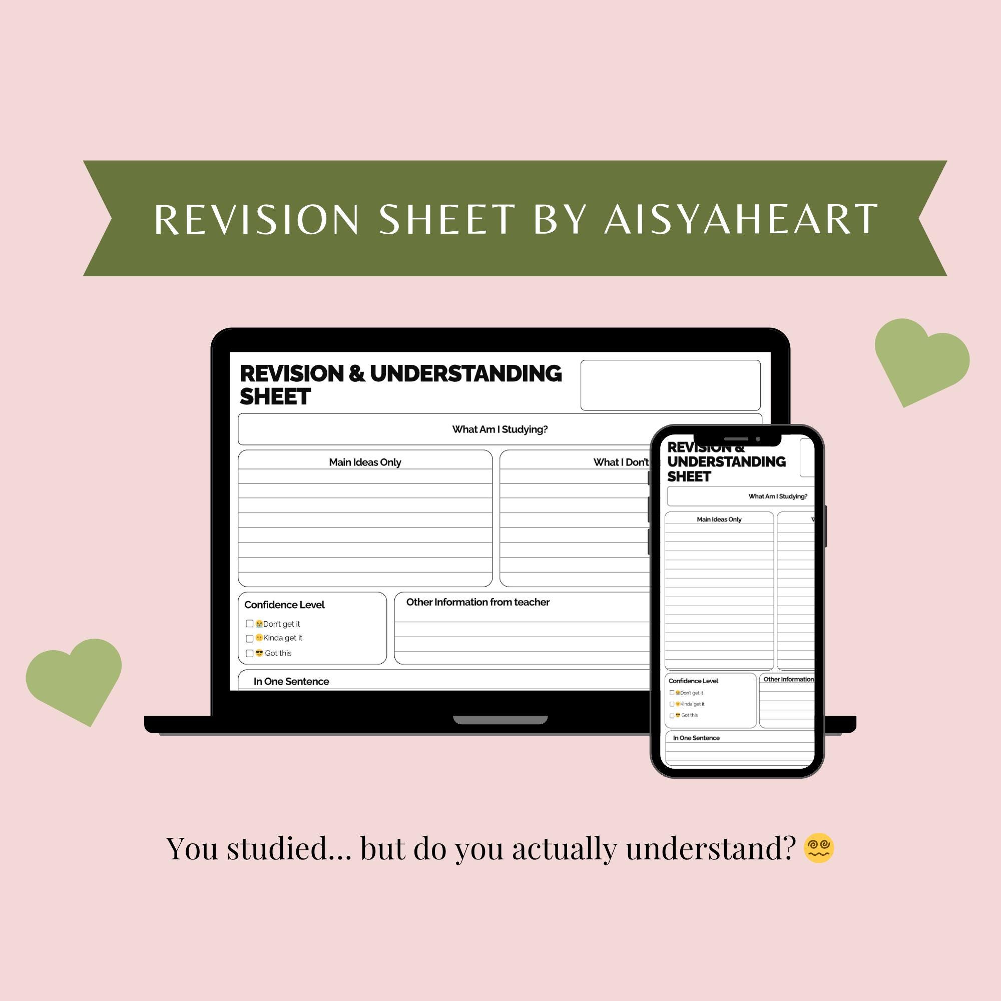 Exam Revision Sheet Printable | Study Summary Notes Template | Student ...