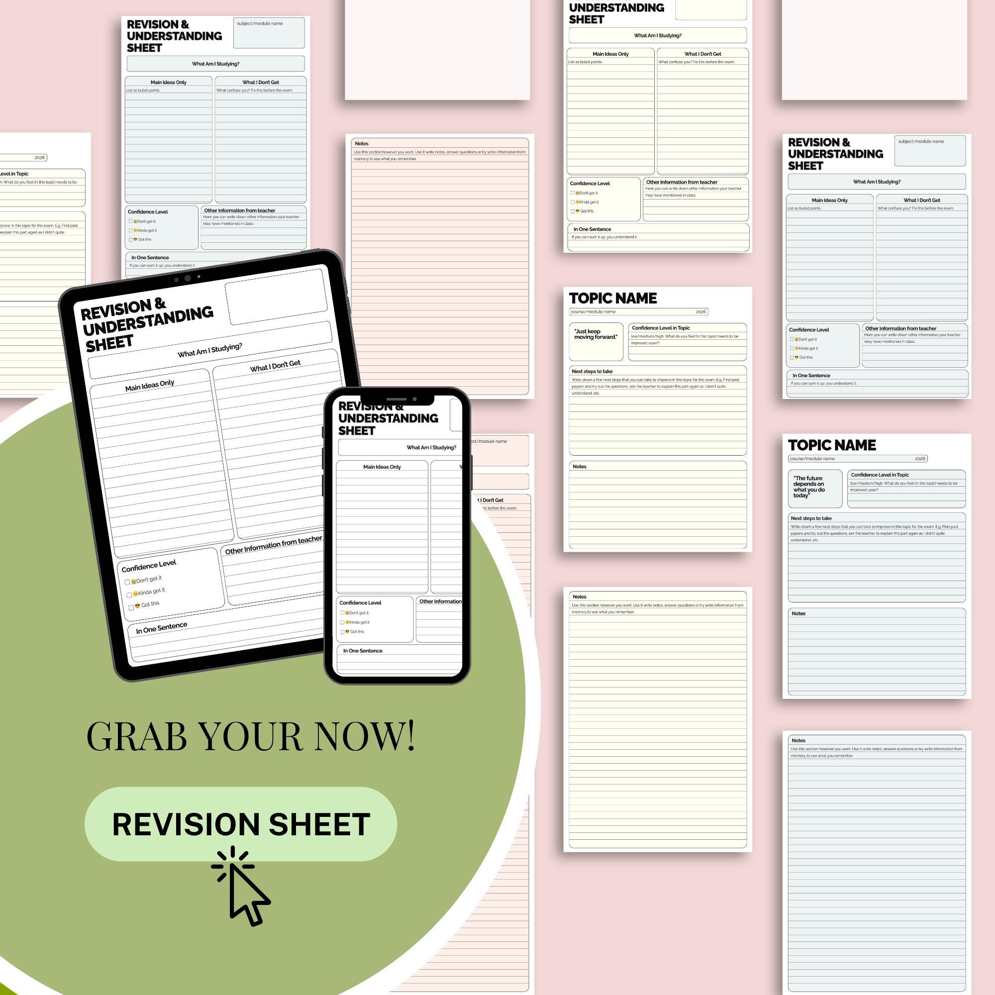 Exam Revision Sheet Printable | Study Summary Notes Template | Student ...
