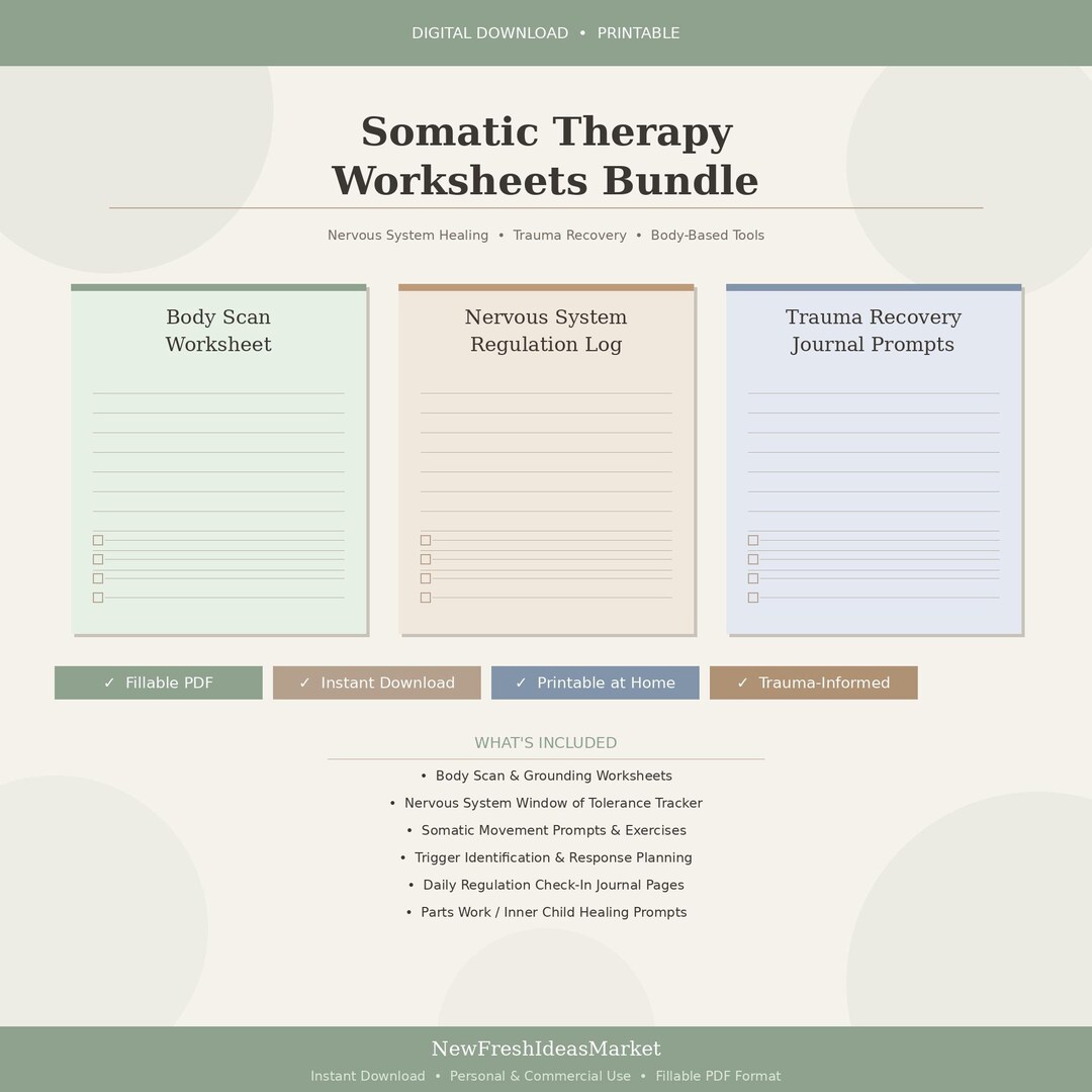 Somatic Therapy Worksheets Bundle | Nervous System Healing Printables ...