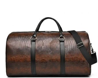 Oversized Croc Embossed Weekender Travel Duffle Bag