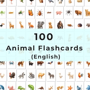 English 100 Animals Flashcards Fronts and Back  (Printable PDF)