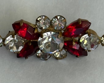 Broche antiguo de la zona estadounidense de Alemania - Diamantes de imitación facetados rojos y transparentes - Joyería rara de posguerra de 1945-1949