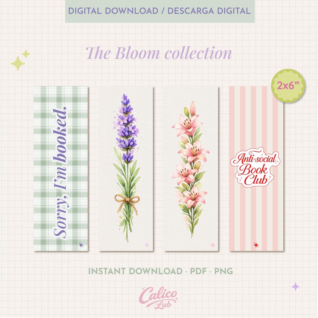 Printable Bookmarks Set of 4 | Floral Bookish Gift for Book Lovers ...