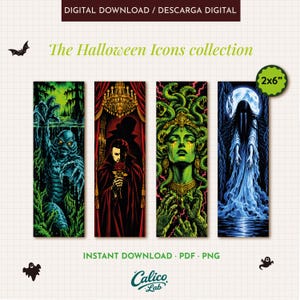 Printable Halloween Bookmarks Set of 4 | Neon Horror Art | Spooky Reader Gift | PDF JPG Download