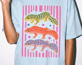 Colorful Leopard Gecko Shirt, Comfort Colors Shirt, Cute Lizard Tee, Gecko Lover Gift, Boho Reptile Art, Graphic Tee, Long Sleeve Tee
