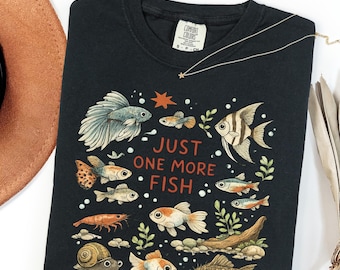 Cute Aquarium Fish Doodle Comfort Colors Shirt, Funny Fishkeeping Tee, Aquarist Gift, Freshwater Fish Tank Lover Long Sleeve Tee