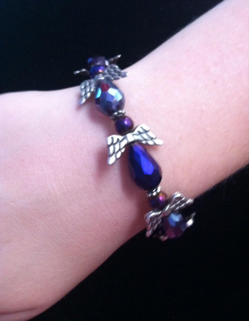 Large Wing Angel Beaded Sparkle Bracelet Blue Crystal Purple Ready to Ship Free Shipping