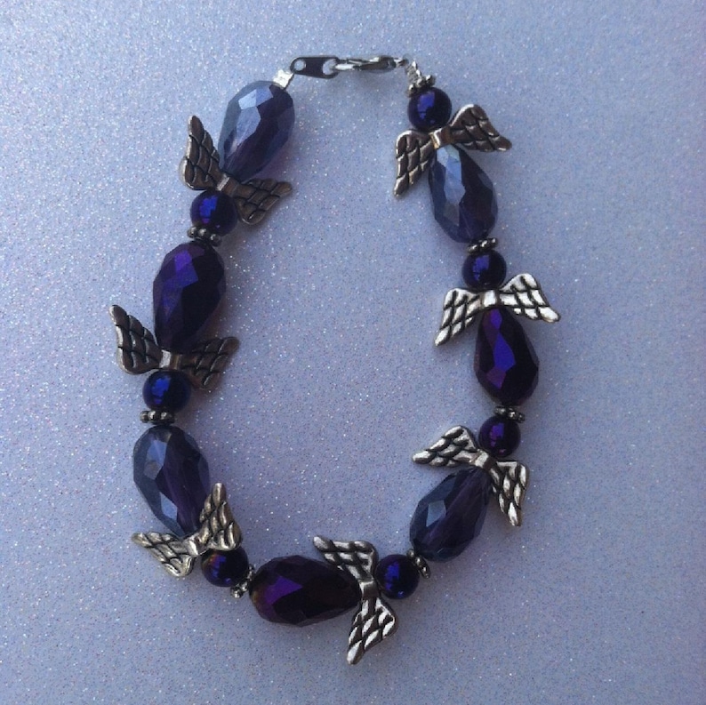Large Wing Angel Beaded Sparkle Bracelet Blue Crystal Purple Ready to Ship Free Shipping